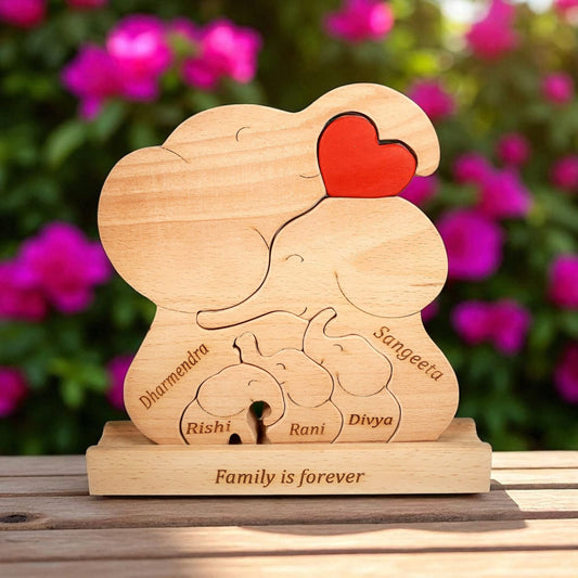 Wooden Elephant Family Keepsake  | Polished surface with shiny finish | Fungus Proof
