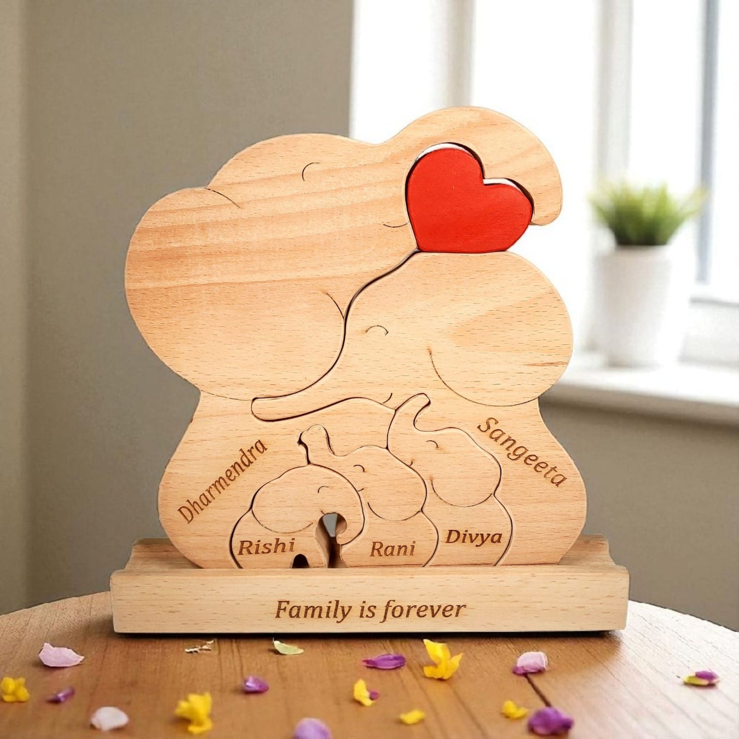 Wooden Elephant Family Keepsake  | Polished surface with shiny finish | Fungus Proof