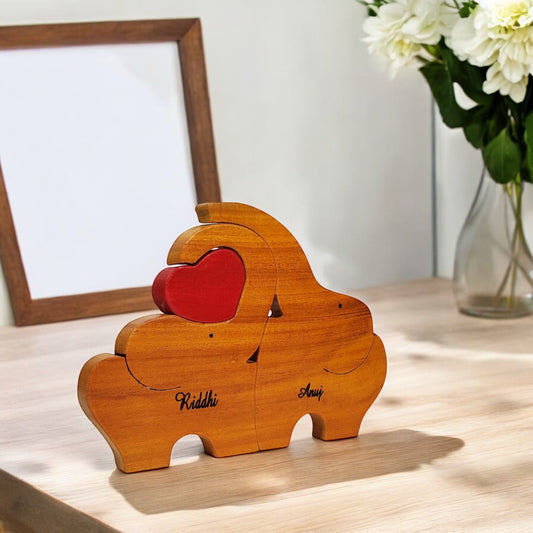 Elephant couple wooden keepsake