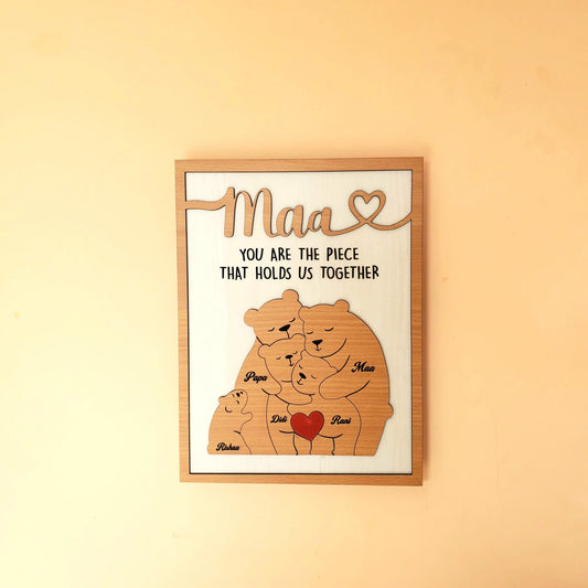 Bear family wooden plaque