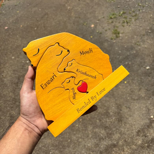 Wooden Bear Family Keepsake | Polished surface with shiny finish | Fungus Proof