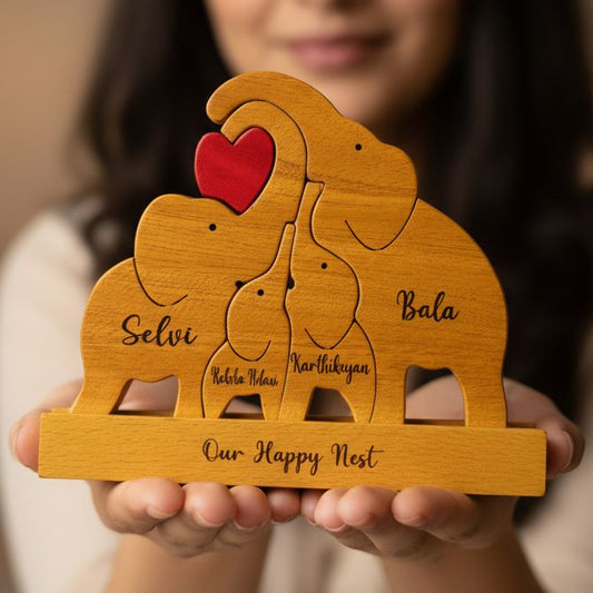 Wooden Elephant family Keepsake | Family of 4 | Polished surface with shiny finish | Fungus Proof
