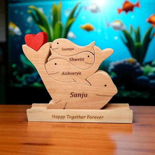 Wooden Whale Family Keepsake | Polished surface with shiny finish | Fungus Proof