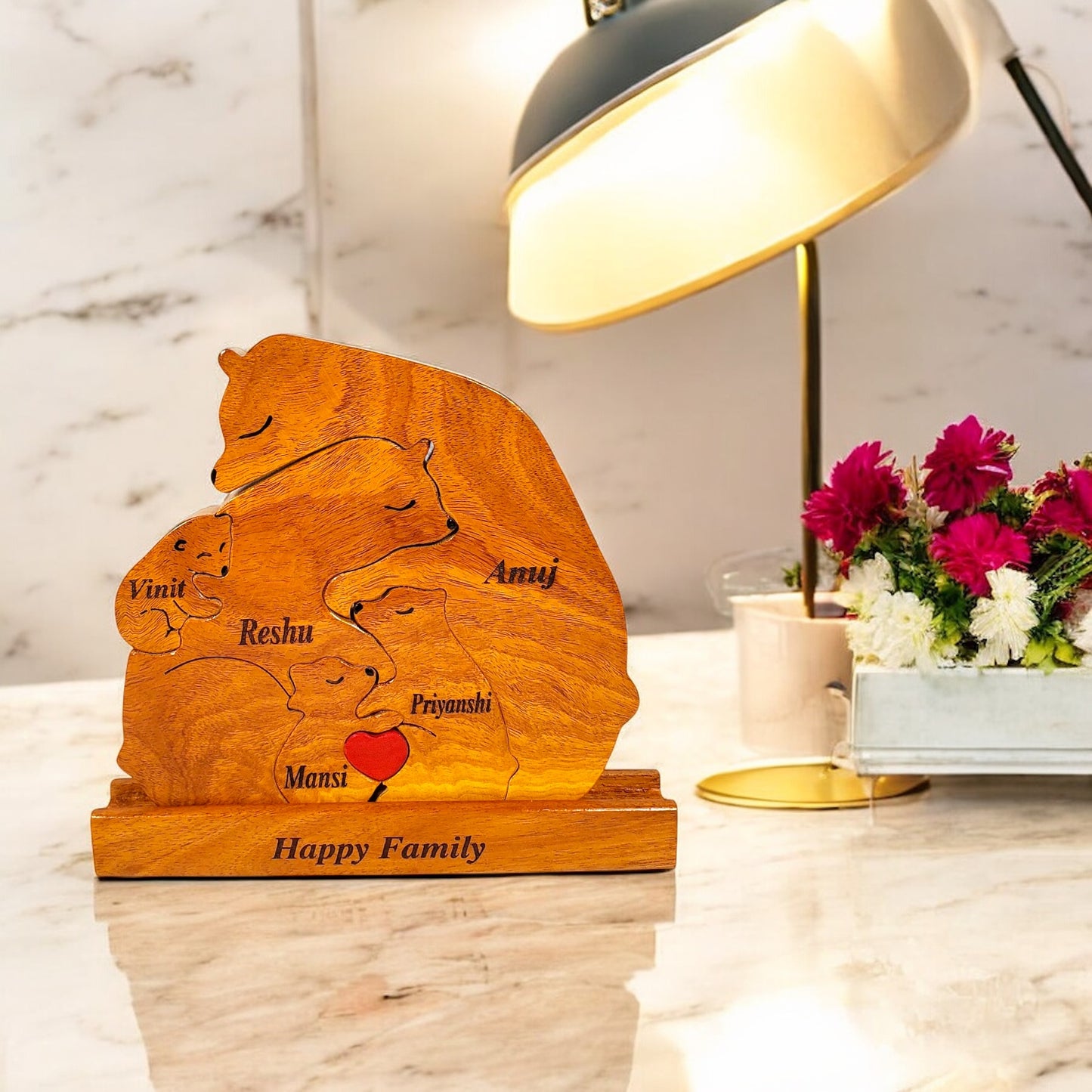 Wooden Bear Family Keepsake | Polished surface with shiny finish | Fungus Proof
