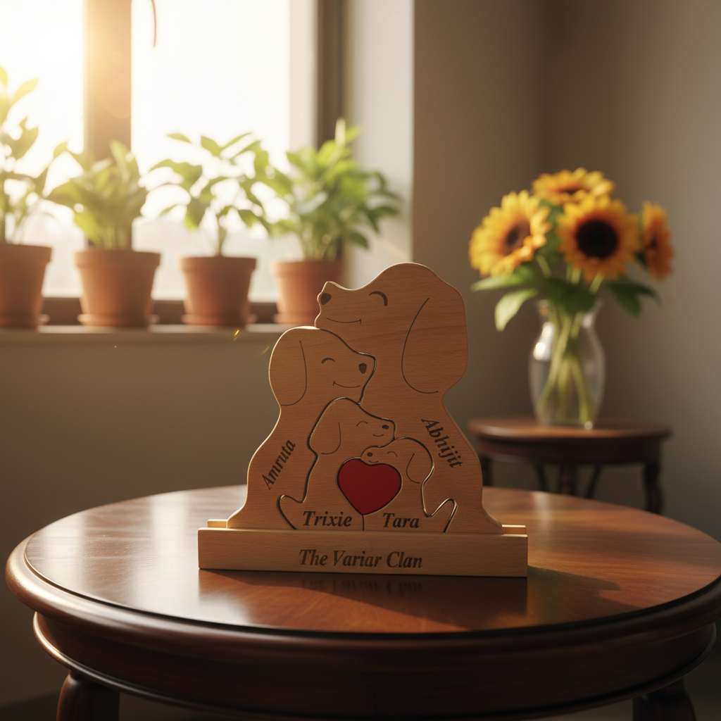 Dog family keepsake, warm homely scene, square format