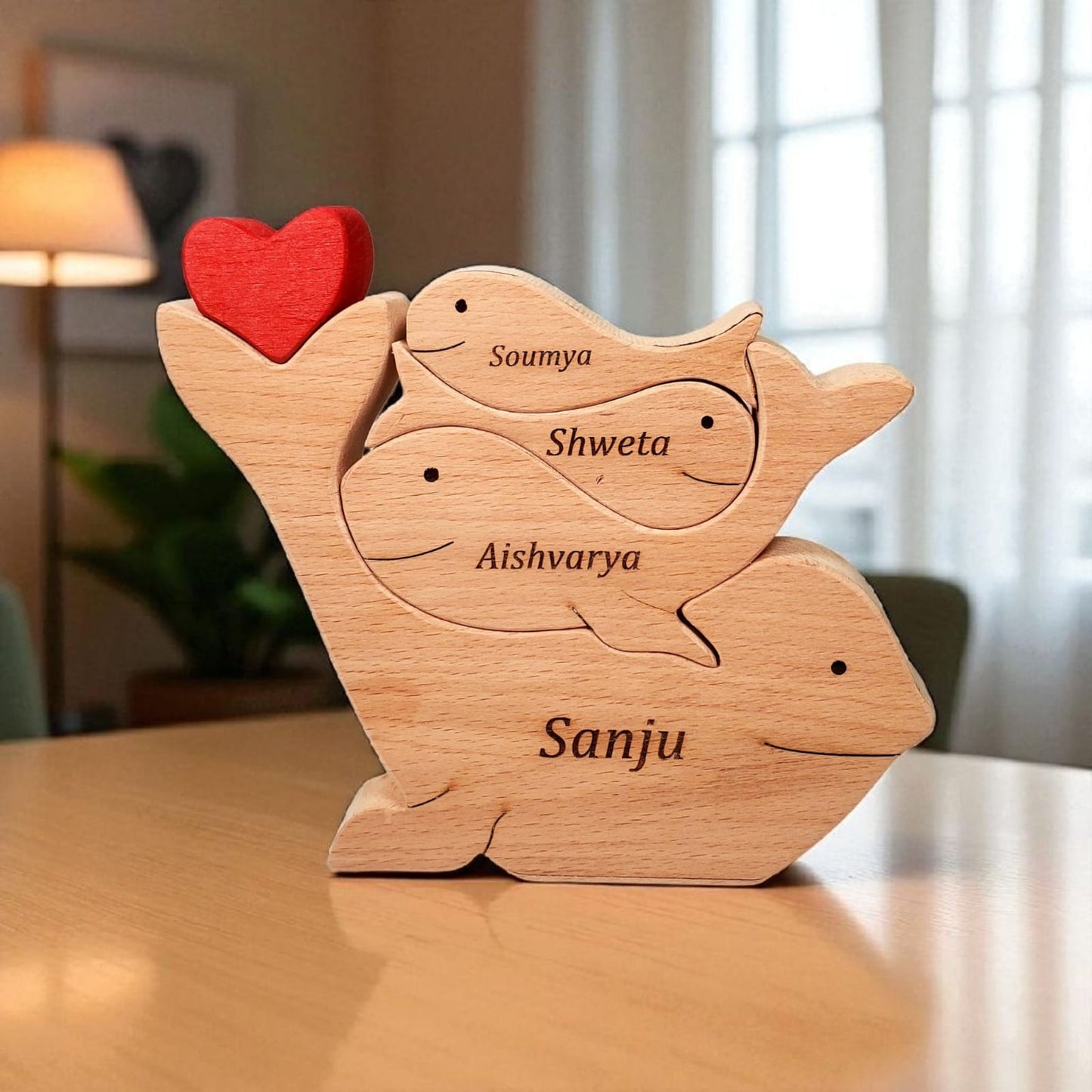 Wooden Whale Family Keepsake | Polished surface with shiny finish | Fungus Proof
