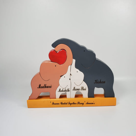 Elephant family with two kids (Multicolored)