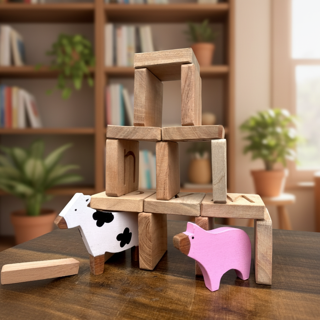 Farm Animal Toys with Cozy Background