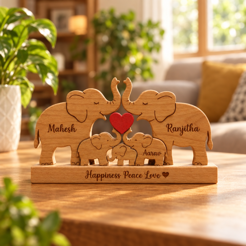Keepsake on a sunlit wooden table with plants in the background