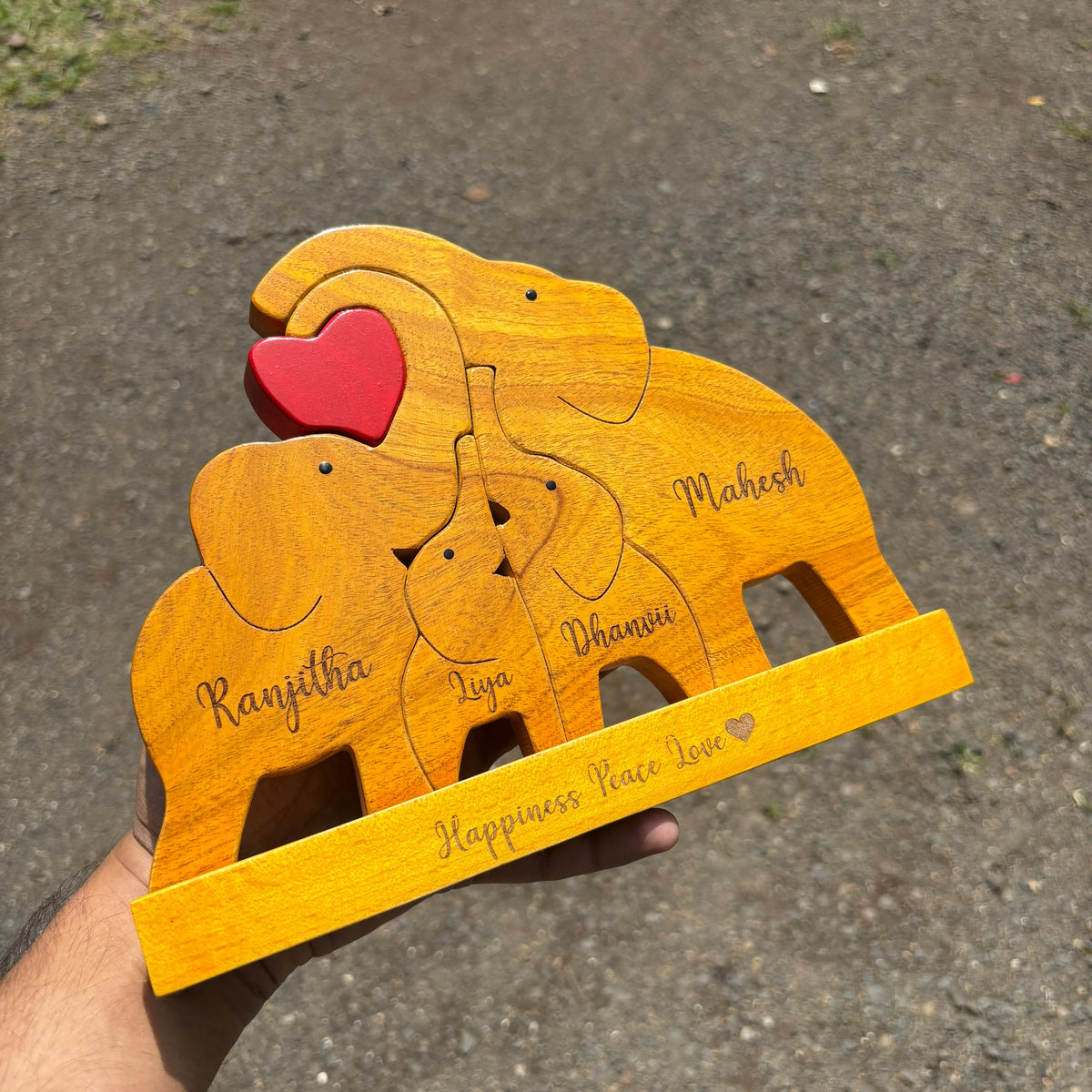 Wooden Elephant family Keepsake | Family of 4 | Polished surface with shiny finish | Fungus Proof