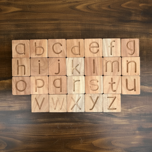 Wooden Alphabet Tiles Top-Down