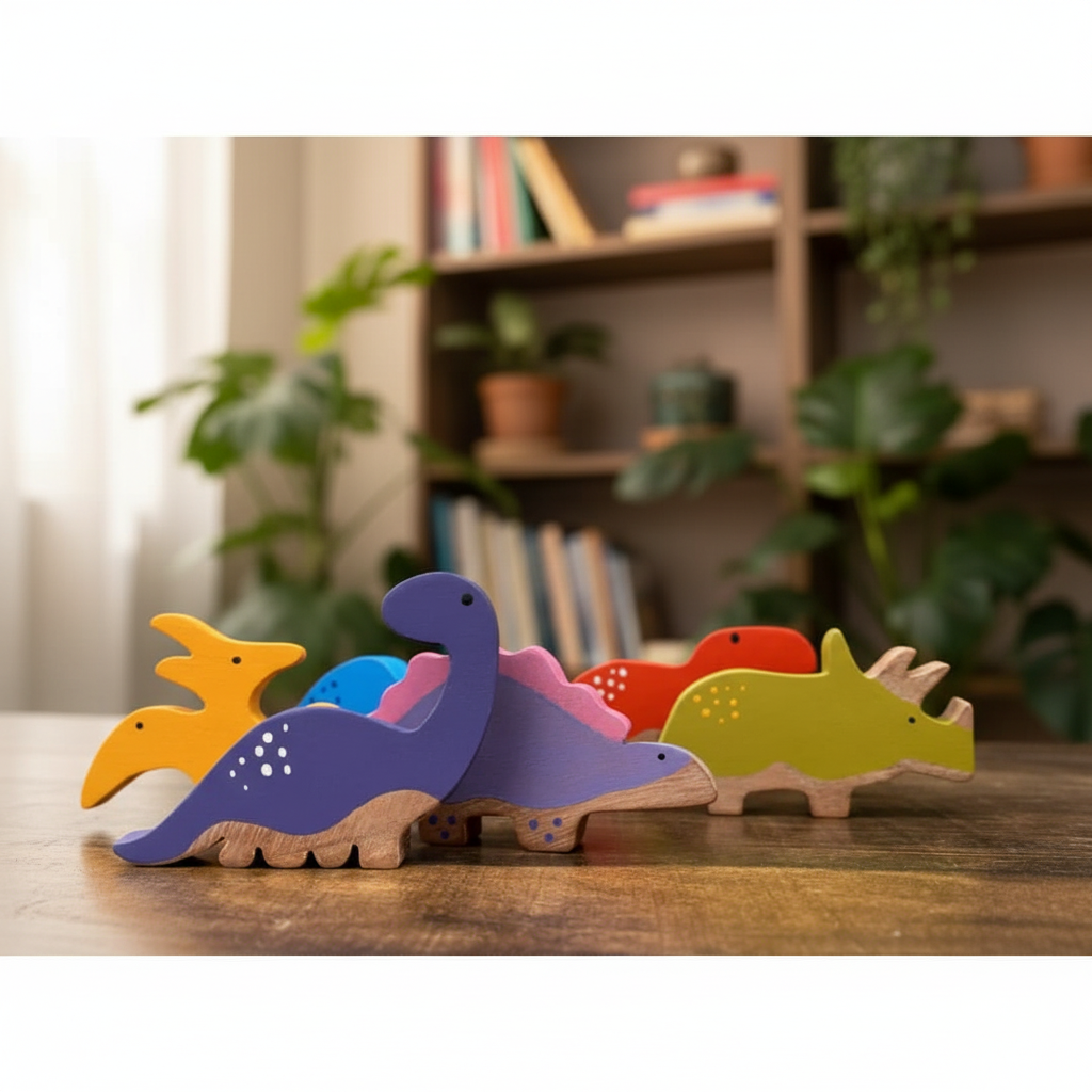Wooden Dinosaur Toys in Cozy Room