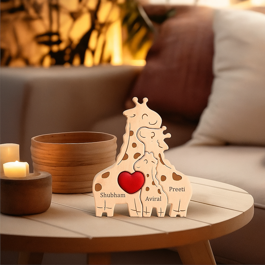 Wooden Giraffe Family  | Polished surface with shiny finish | Fungus Proof