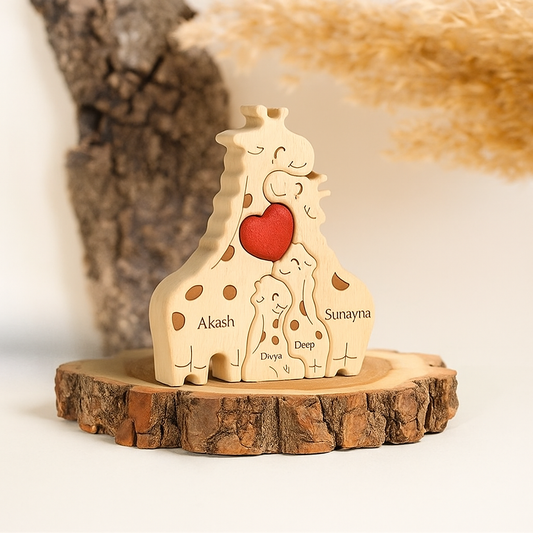 Wooden Giraffe Family  | Polished surface with shiny finish | Fungus Proof